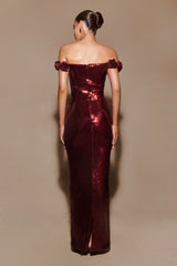 Carrie Sequin Rose Maxi Dress - Mahogany