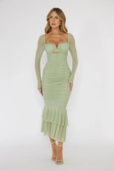 Nadia Long Sleeve Fishtail Midi Dress Mint