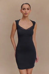 Tatianna Lace Trim Modal Mini Dress - Black