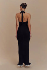 Melodie Halter Knit Maxi Dress - Black/White