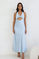 Dream Design Halter Satin Maxi Dress Blue