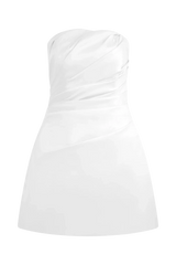 Leslie Gathered Taffeta Mini Dress - White