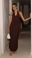 Verje Halter Maxi Dress - Brown