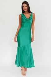 Cecilia Cowl Neck Drape Back Maxi Dress Emerald