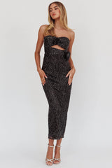 Calia Rose Accent Sequin Midi Dress Black