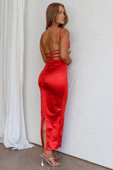 Seraya Lace-Up Back Dress Red