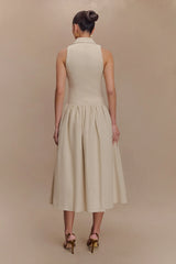 Valery Linen Midi Collar Dress - Natural