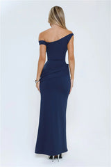 Caught In The Spotlight Off Shoulder Maxi Dress Navy