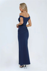 Caught In The Spotlight Off Shoulder Maxi Dress Navy
