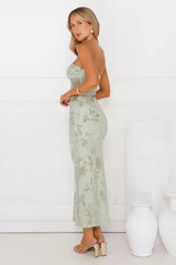 Style Too Good Strapless Mesh Maxi Dress Sage