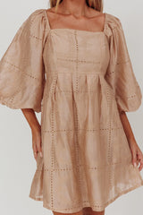Summerlin Puff Sleeve Eyelet Mini Dress Beige
