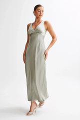 Meghan Satin Maxi Dress - Sage