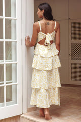 Provence Bloom Tiered Midi Dress Floral Yellow