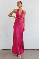 Oasis Diamante Halterneck Maxi Dress Fuchsia
