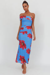 Gala One-Shoulder Maxi Dress Floral Blue