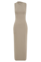Taylor Draped Stretch Crepe Midi Dress - Mushroom