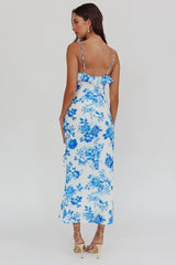 Silvana Frill Trim Maxi Dress Floral Blue