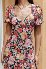 Open Doors Puff Sleeve Split Maxi Dress Multi