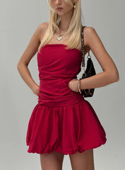 Glamour Girl Strapless Bubble Hem Mini Dress Red
