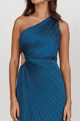 Amelie One-Shoulder Accordion Pleat Maxi Dress Teal