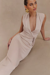Lorelei Crepe Twist Midi Dress - Taupe