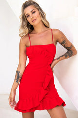 Juanita Half Moon Ruffle Detail Bodycon Dress Red