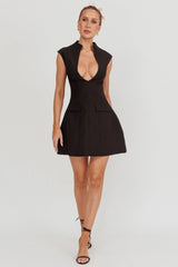 Heavenly Bodies Sleeveless Deep Neckline Mini Dress Black