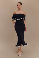Molly Off Shoulder Knit Midi Dress - Black/White
