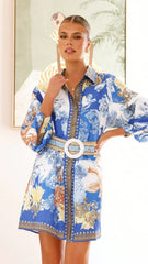 Annika Long Sleeve Mini Dress - Blue Doll