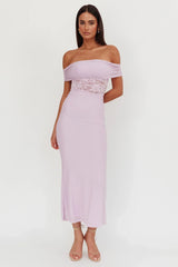 Flutters Off-Shoulder Lace Insert Maxi Dress Lilac