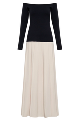 Presley Contrast Knit Off Shoulder Maxi Dress - Navy And Cream