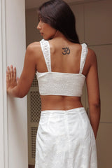 Helga Eyelet Embroidery Bow Crop Top White